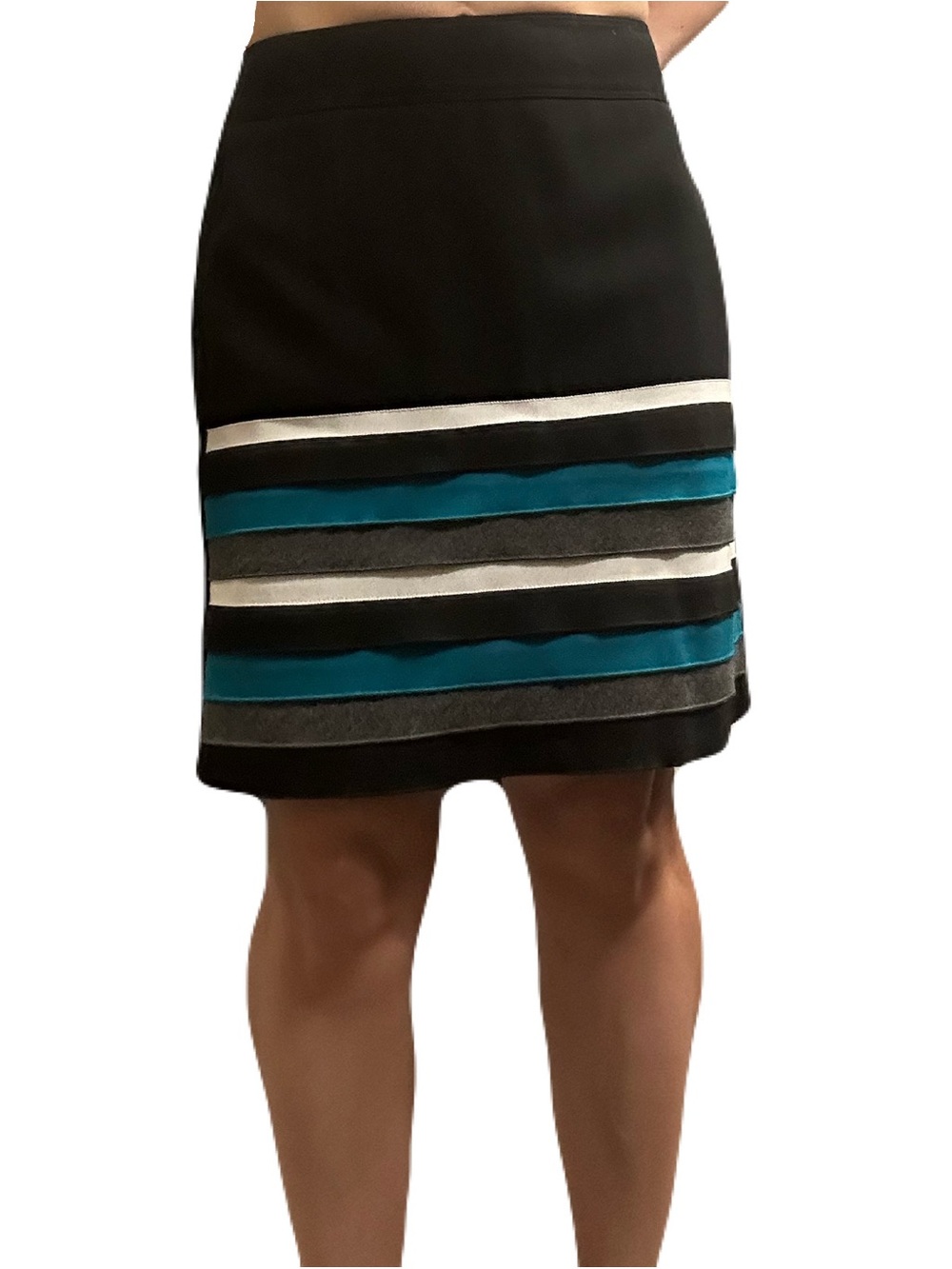 Black Striped Pencil Skirt with Teal Accents